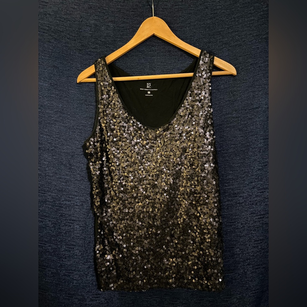 NY Collection Black Sequin Fitted Tank Top